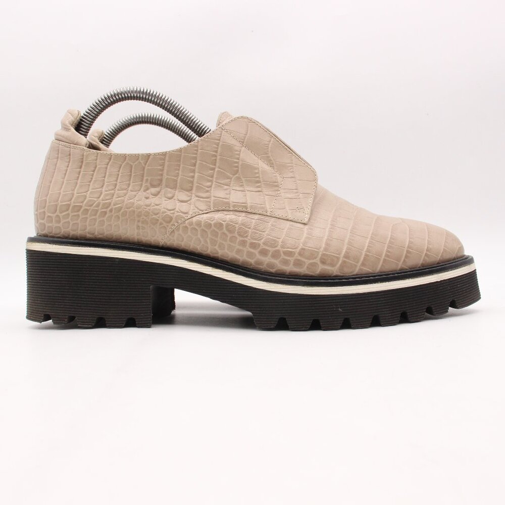 Women's Beige Croc-Embossed Loafers